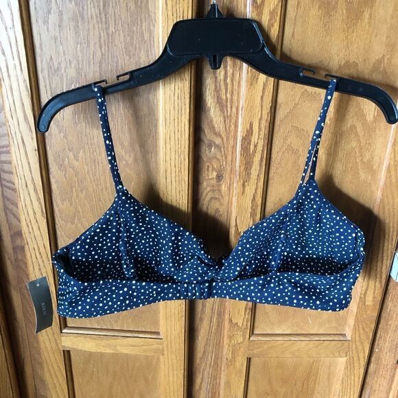 NWT J Crew Women’s Twist Strap Bikini Top in Dot Navy Blue & White Size XXL - Picture 7 of 12
